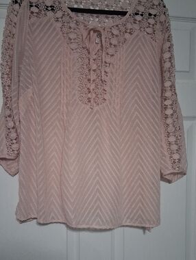Bila Blush Pink Lace Panel Peasant Blouse